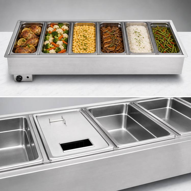 Product image #3 for Atlas Metal WH-6 Drop-In Electric 6-Pan Bain-Marie Hot Food Well, Wet Type