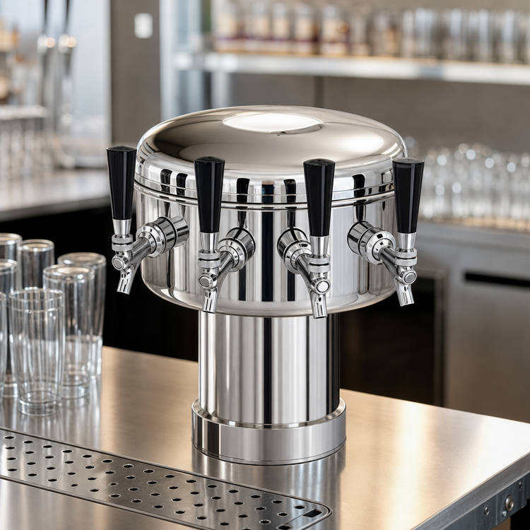 Product image #3 for Glastender 4-Faucet Countertop Mushroom Draft Dispensing Tower, Mirror Finish, Air-Cooled