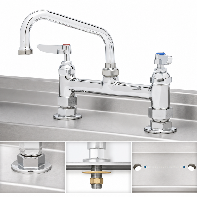 Product image #3 for T&S Brass B-0222 8" Deck Mount Double Pantry Mixing Faucet with 6" Swing Nozzle and Lever Handles