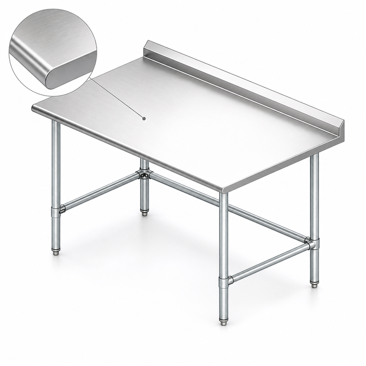 Product image #3 for Sapphire Manufacturing 60-Inch x 24-Inch 18-Gauge 400 Series Stainless Steel Work Table with 5-Inch Backsplash and Galvanized Base