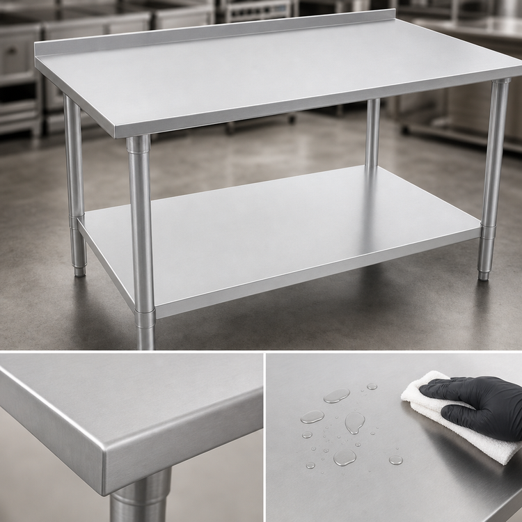 Product image #3 for John Boos Stallion 84 Inch x 30 Inch Stainless Steel Work Table with 1-1/2 Inch Rear Up-Turn and Adjustable Undershelf