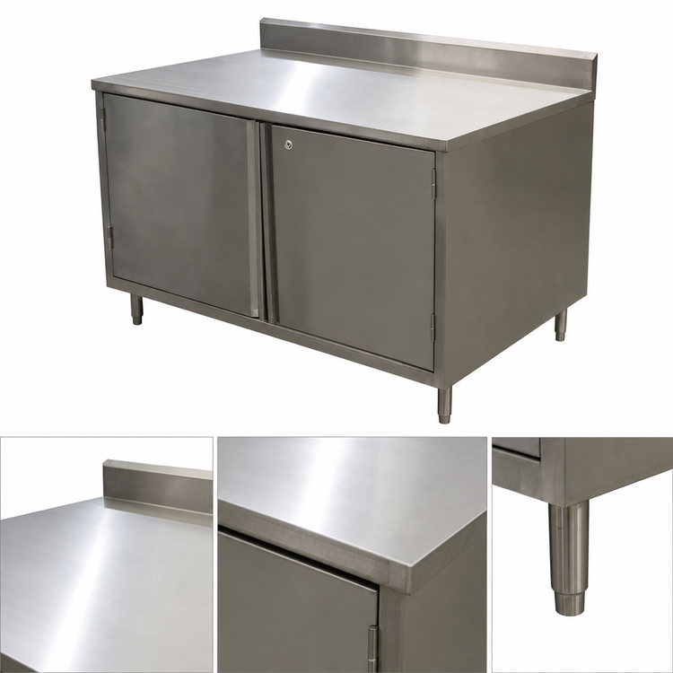Product image #3 for 48 Inch x 36 Inch Stainless Steel Enclosed Work Table with Locking Hinged Doors and 5 Inch Back Riser