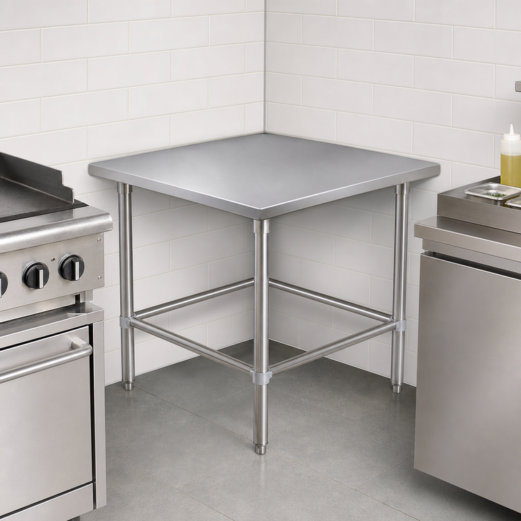 Product image #3 for John Boos Stallion 30-Inch x 30-Inch Corner Work Table with 16 Gauge 300 Series Stainless Steel Flat Top