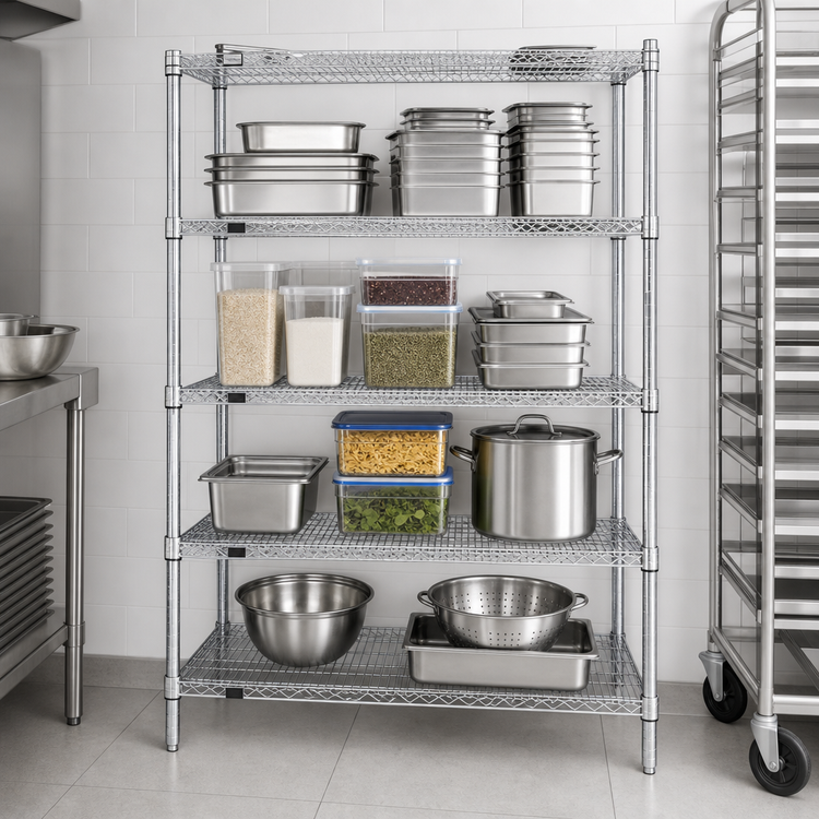 Product image #3 for Redi-Pak 4-Tier Stationary Wire Shelving Unit, 48-Inch W x 24-Inch D x 74-Inch H, Zinc Finish