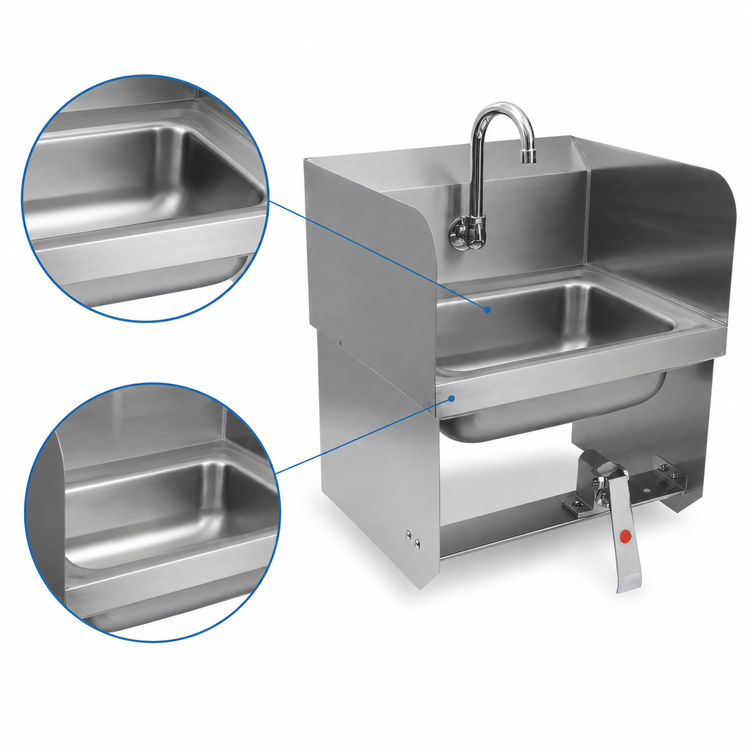 Product image #3 for John Boos Pro-Bowl Wall-Mount Hand Sink with 14 x 10 x 5-Inch Bowl, Single Knee Valve, Gooseneck Spout and Side Splashes