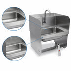 Thumbnail image #3 for John Boos Pro-Bowl PBHS-W-1410-KV1MB-SS-X Wall-Mounted Stainless Steel Hand Sink, 14 x 10 x 5-Inch Bowl, Knee Valve, Side Splashes