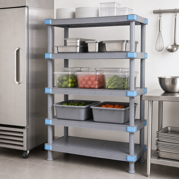 Product image #3 for Quantum Millenia 5-Shelf Polymer Shelving Unit with Dunnage Stand, 60W x 18D x 62H, Gray