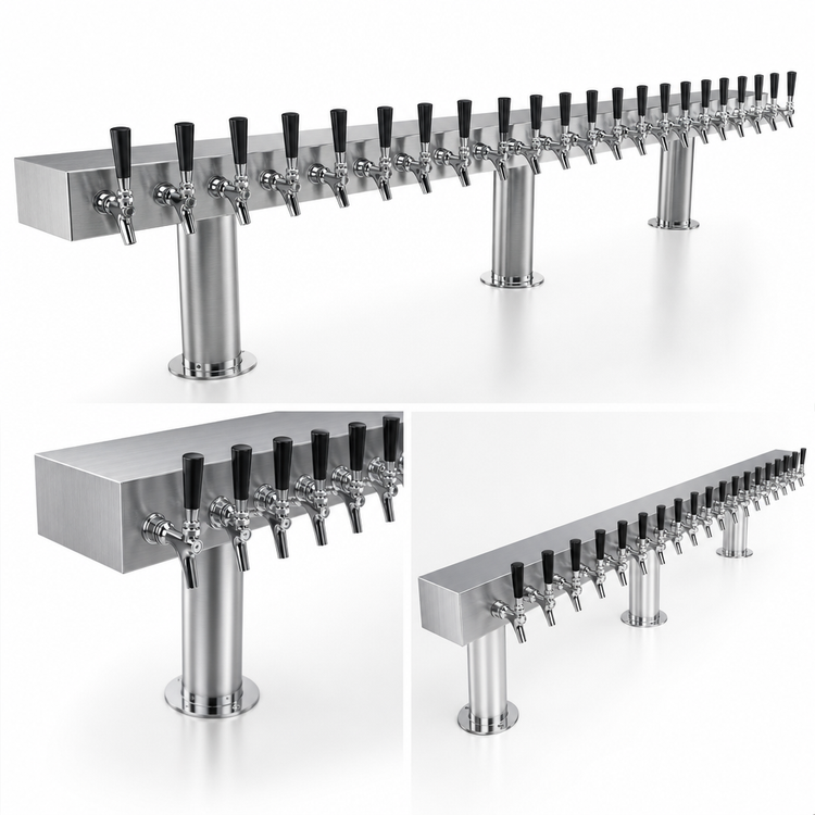 Product image #3 for Krowne Double T-Head 30-Faucet Glycol-Cooled Beer Tower, 90-Inch Box, Brushed Stainless Steel