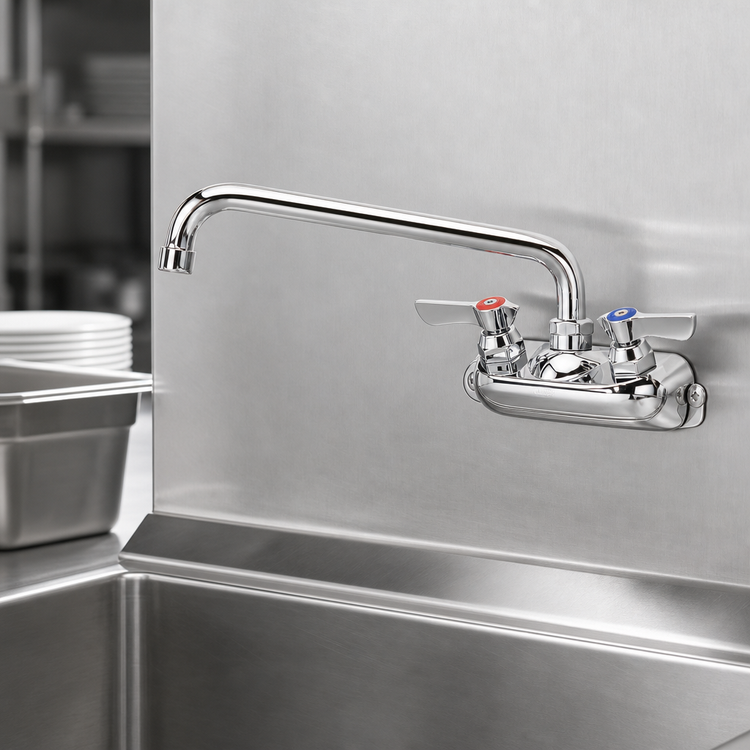 Product image #3 for Krowne Silver Series Splash-Mounted Commercial Faucet with 10-Inch Swing Spout, 4-Inch Centers