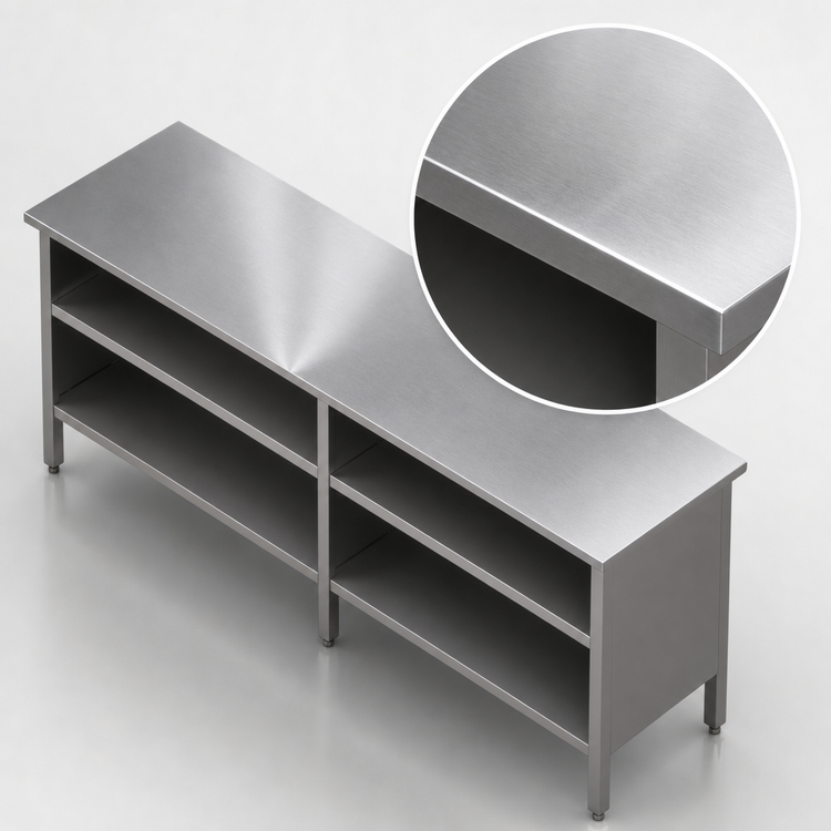 Product image #3 for John Boos Open Front Stainless Steel Work Table with Cabinet Base, 120 x 24 Inches, 16-Gauge Flat Top