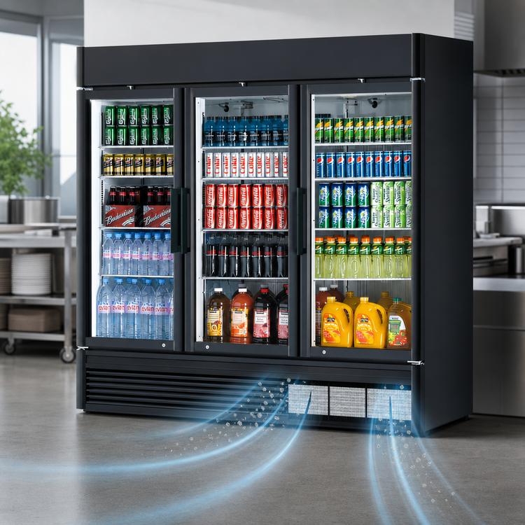 Product image #3 for Turbo Air Super Deluxe 3-Section Self-Contained Glass Door Merchandiser Refrigerator, 68.4 Cu. Ft., Bottom Mount, R290