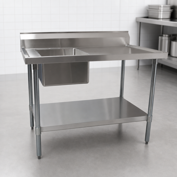 Product image #3 for BK Resources 72-Inch x 30-Inch Sink Table with Left Prep Sink, 304 Stainless Steel Top, and 6-Inch Backsplash