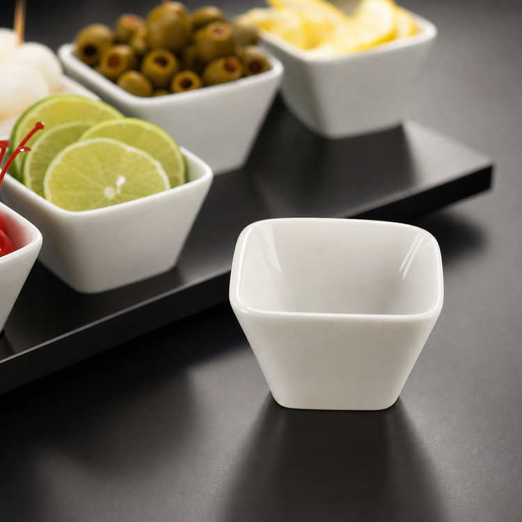 Product image #3 for American Metalcraft Square Porcelain Sauce Cup - 4 oz., 3 Inch x 2 Inch High