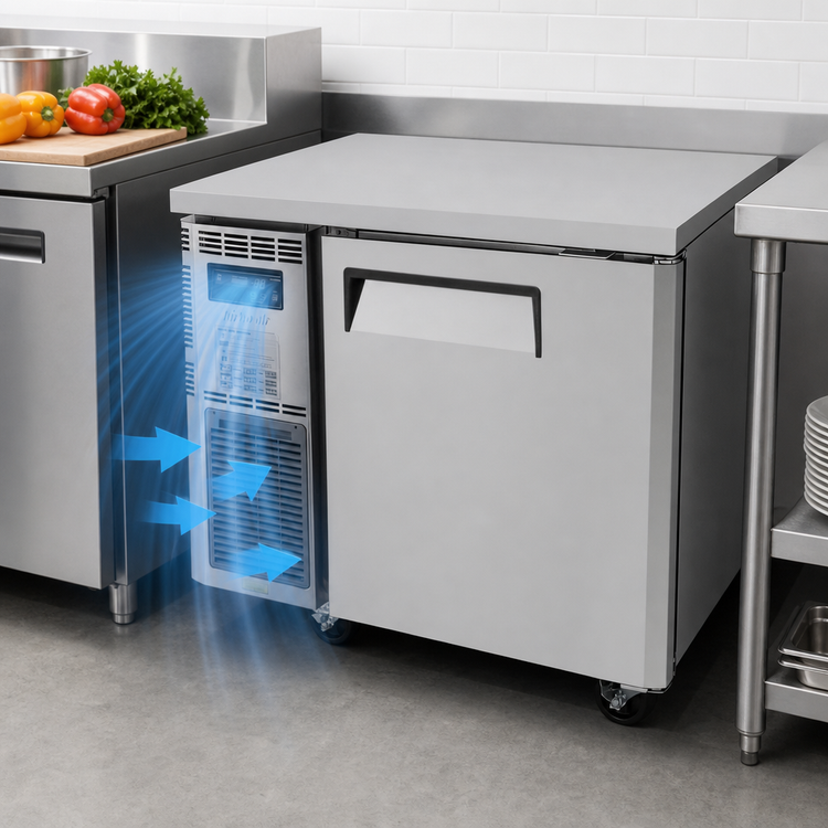 Product image #3 for Turbo Air J Series JUR-36-N6 One-Section Undercounter Refrigerator with Solid Door, Side-Mount Self-Contained Compressor, 6.37 Cu. Ft., 115V