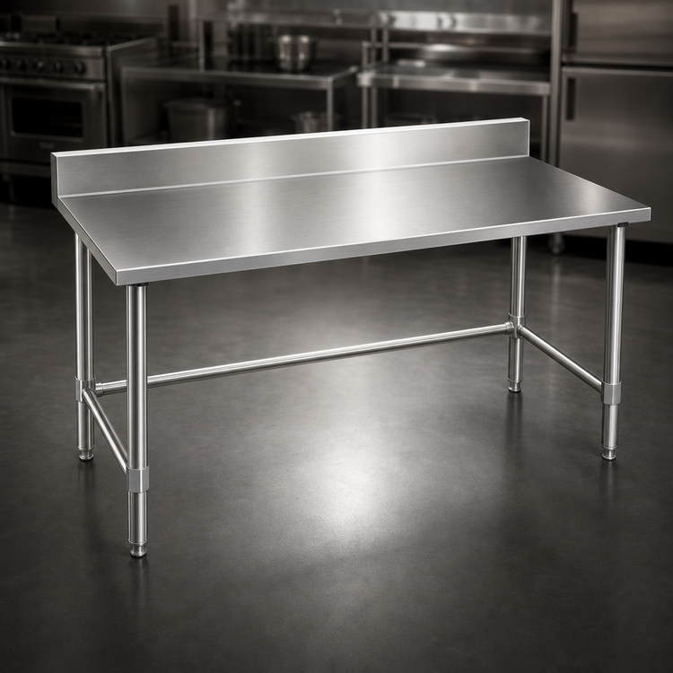 Product image #3 for Spec-Master 48 Inch x 24 Inch 14-Gauge Stainless Steel Work Table with 4-1/2 Inch Backsplash and Tubular Base