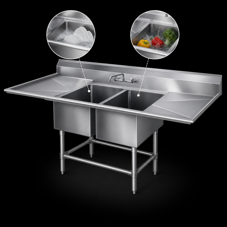 Product image #3 for Eagle Spec-Master 96-Inch Two-Compartment Stainless Steel Sink with Left & Right 30-Inch Drainboards