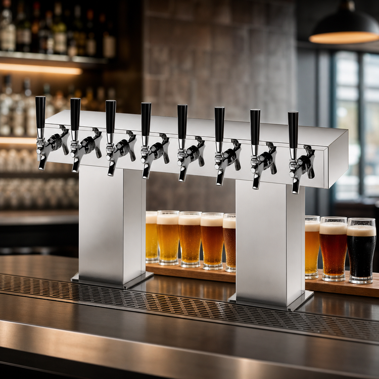 Product image #3 for Perlick 8-Faucet Bridge Tee Draft Beer Tower, Countertop, Glycol-Cooled, Stainless Steel