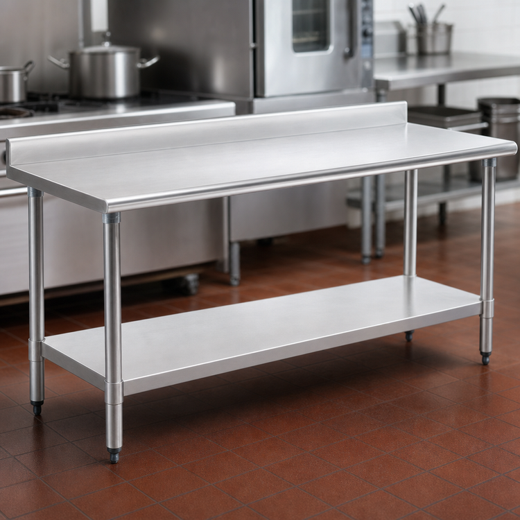 Product image #3 for Eagle Group Budget Series 72" x 36" 430 Stainless Steel Work Table with 4-1/2" Backsplash and Adjustable Undershelf