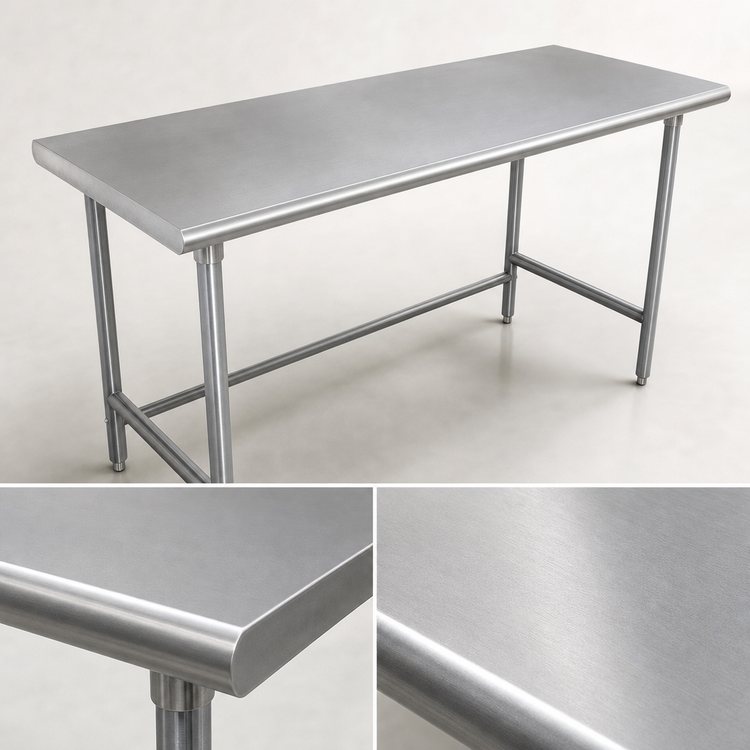 Product image #3 for Advance Tabco 60" x 24" 16-Gauge 304 Stainless Steel Bullnose Edge Work Table with Galvanized Open Base
