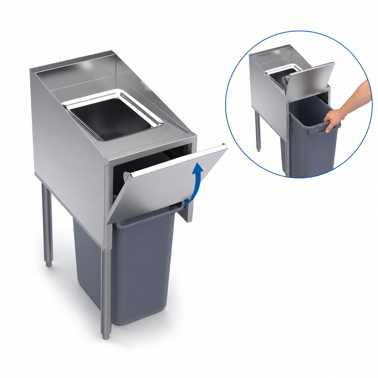 Product image #3 for Krowne Royal Series 14-Inch x 24-Inch Underbar Trash Station with Left Legs