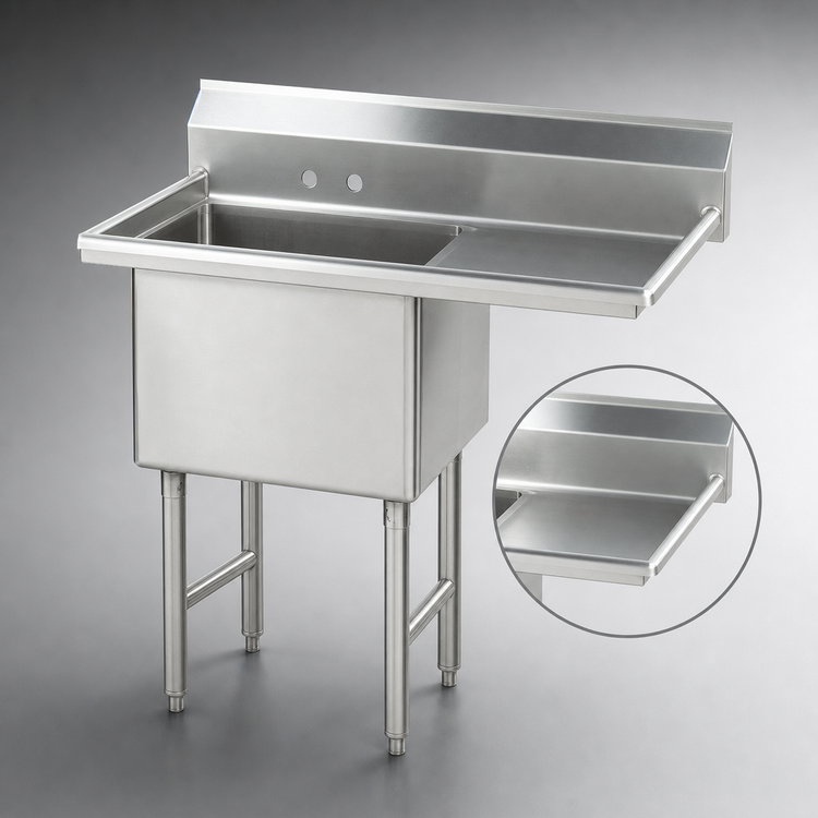 Product image #3 for Advance Tabco 1-Compartment Fabricated Sink with Right Drainboard, 36" x 24" x 14" Bowl, 16-Gauge 304 Stainless Steel