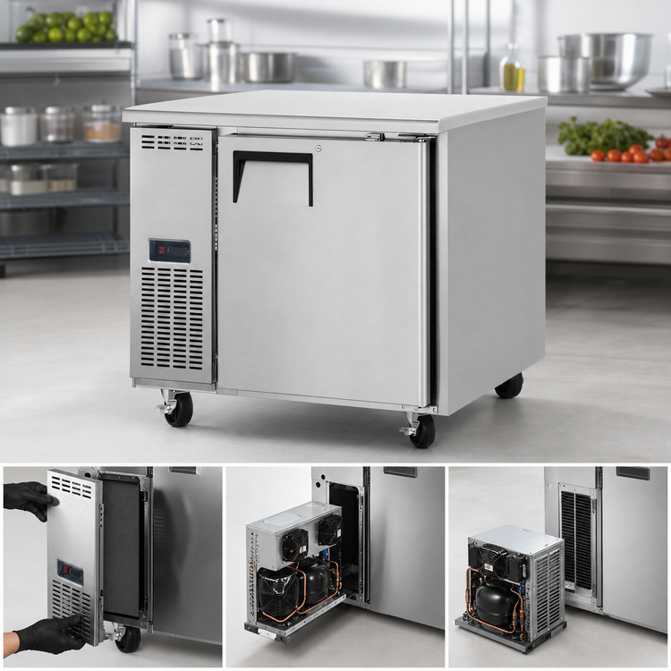 Product image #3 for Everest Refrigeration ETF1-24 One-Section Undercounter Worktop Freezer, 6.0 Cu. Ft., Side-Mounted Self-Contained, Stainless Steel