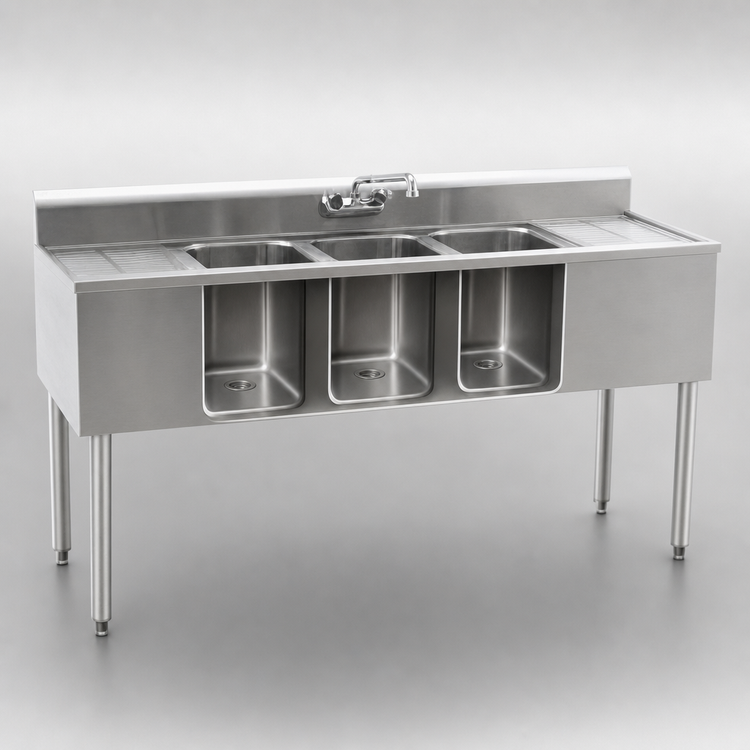 Product image #3 for Eagle 1800 Series Three-Compartment Underbar Sink Unit with Left and Right Drainboards, 72-Inch x 20-Inch