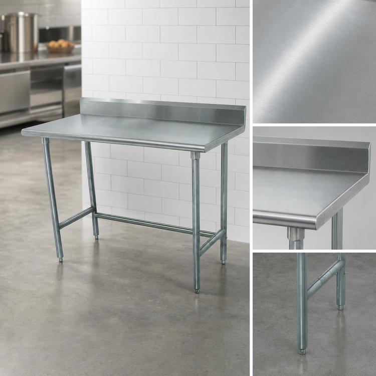 Product image #3 for Advance Tabco Special Value Series 72 x 30 Inch Economy Open Base Work Table with 5-Inch Backsplash and 430 Stainless Steel Top