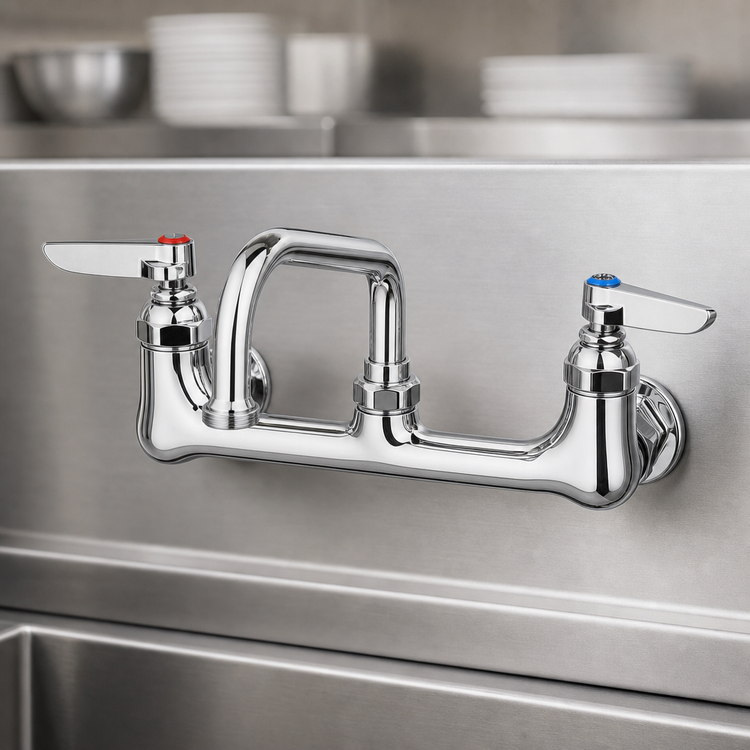 Product image #3 for T&S Brass Wall-Mounted Swivel Pantry Mixing Faucet with 6-Inch Swing Nozzle, 8-Inch Centers