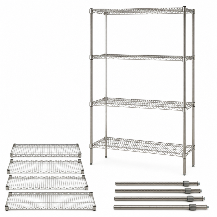 Product image #3 for Quantum 48 Inch W x 12 Inch D x 74 Inch H 4-Shelf Wire Shelving Starter Kit, Stationary, 304 Stainless Steel
