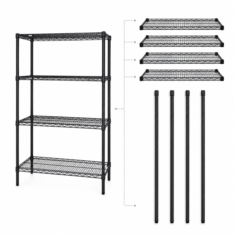Product image #3 for Quantum 36"W x 18"D x 74"H Black Epoxy Antimicrobial Wire Shelving Starter Kit
