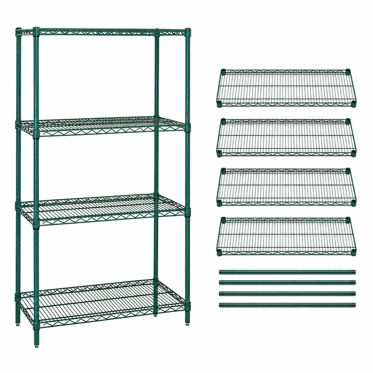 Product image #3 for Quantum 42-Inch W x 18-Inch D x 86-Inch H Wire Shelving Starter Kit, Green Epoxy, Stationary, 4-Shelf