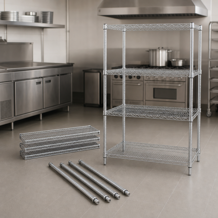 Product image #3 for Quantum 36" x 36" x 74" Chrome Plated Wire Shelving Starter Kit, 4-Shelf Stationary Unit, 600-800 lb. Capacity