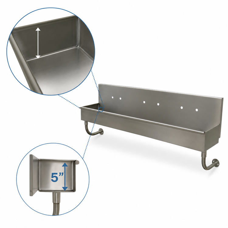 Product image #3 for Advance Tabco 3-Station ADA Wall Mounted Multiwash Hand Sink, 60-Inch Wide, 16 Gauge 304 Stainless Steel