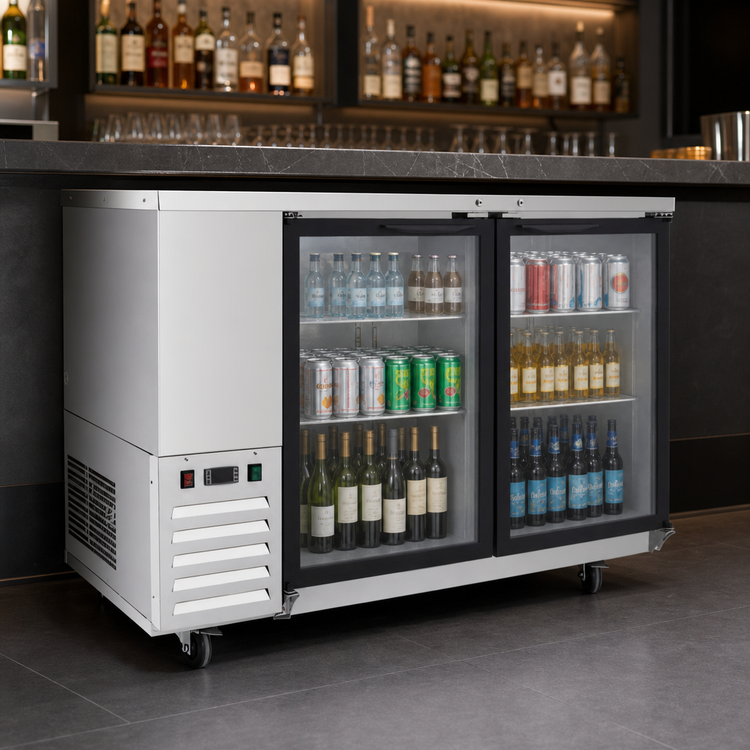 Product image #3 for Atosa Two-Section Shallow-Depth Back Bar Cooler with 2 Locking Glass Doors, 48 Inch, Stainless Steel