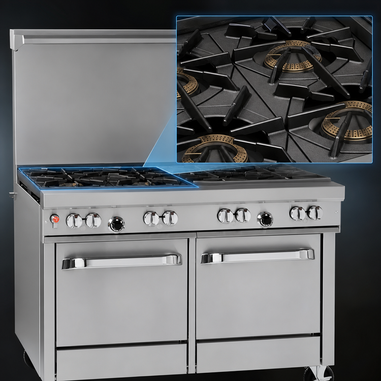 Product image #3 for Southbend Ultimate 48-Inch Gas Restaurant Range with 4 Star/Sauté Burners, 24-Inch Charbroiler, Convection Oven and Cabinet Base