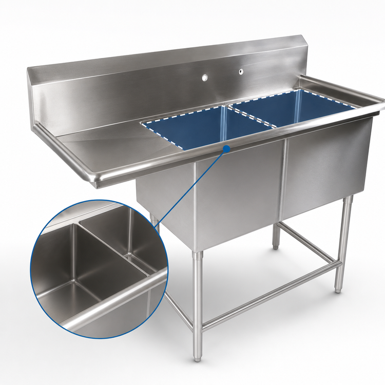 Product image #3 for John Boos Pro-Bowl 2-Compartment Commercial Sink with Left Drainboard, 68-3/16" W x 25-1/2" D