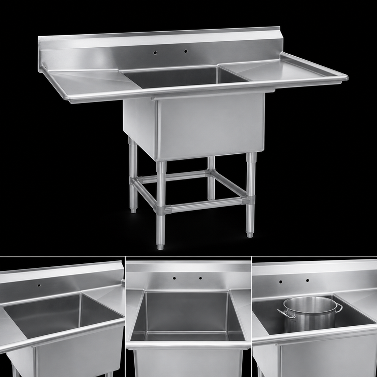 Product image #3 for Eagle Group Spec-Master FN Series 1-Compartment Stainless Steel Drainboard Sink, 86-Inch Wide