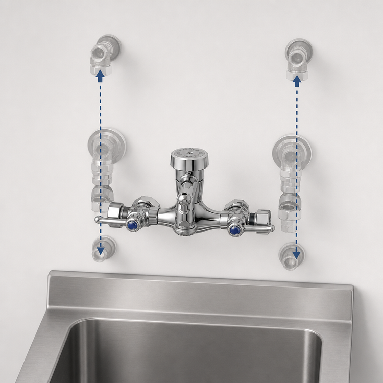 Product image #3 for Wall-Mount Service Sink Mixing Faucet with Adjustable Centers, Vacuum Breaker, and Pail Hook