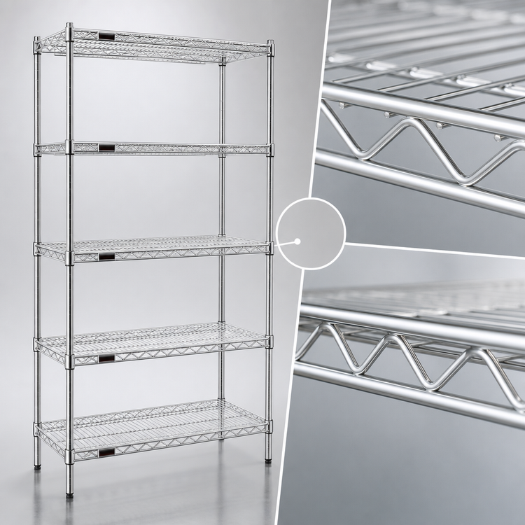 Product image #3 for Eagle Group 5-Tier Stationary Chrome-Plated Wire Shelving Starter Unit with QuadTruss®, 60"W x 21"D x 86"H