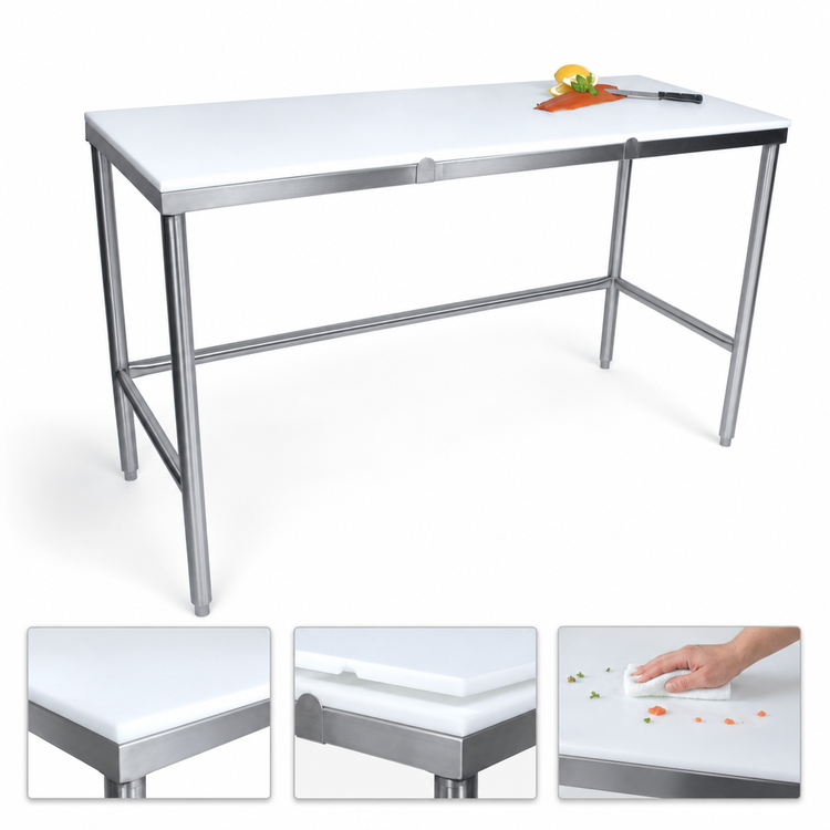 Product image #3 for John Boos 48" x 36" Trimming Table with 3/4" Reversible Poly Top and Stainless Steel Open Base