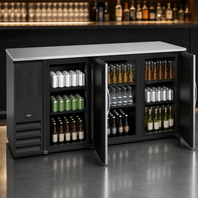 Product image #3 for Beverage-Air BB78HC-F-B Three-Section Back Bar Refrigerator with Solid Doors and Black Exterior