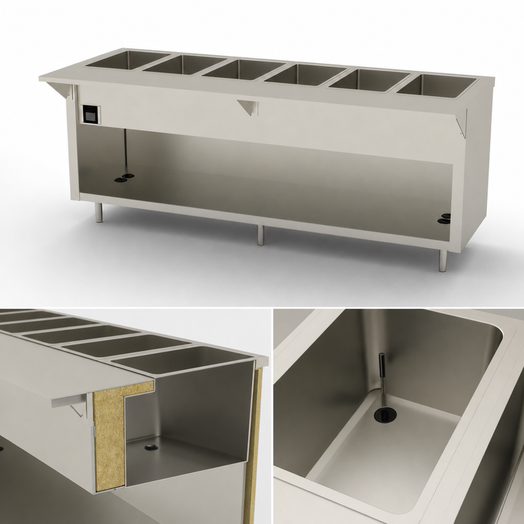 Product image #3 for Thurmaduke EW-6-CBPG 6-Well Electric Ganged Waterless Hot Food Unit