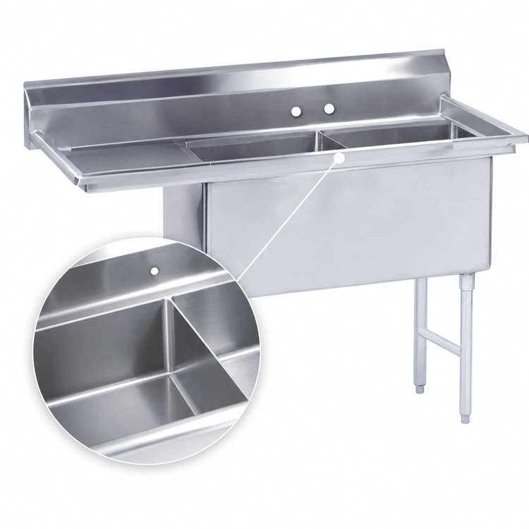 Product image #3 for Advance Tabco 2-Compartment Fabricated Sink with 18-Inch Left Drainboard, 52-1/2-Inch Long