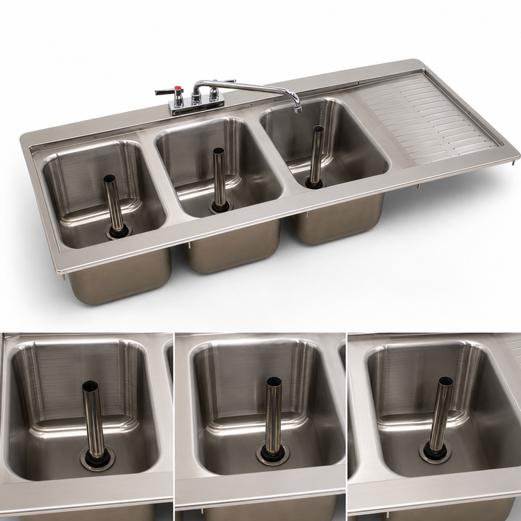 Product image #3 for Advance Tabco Bar King Supreme 48-5/16-Inch Drop-In Triple Bowl Bar Sink with Right Drainboard and Faucet