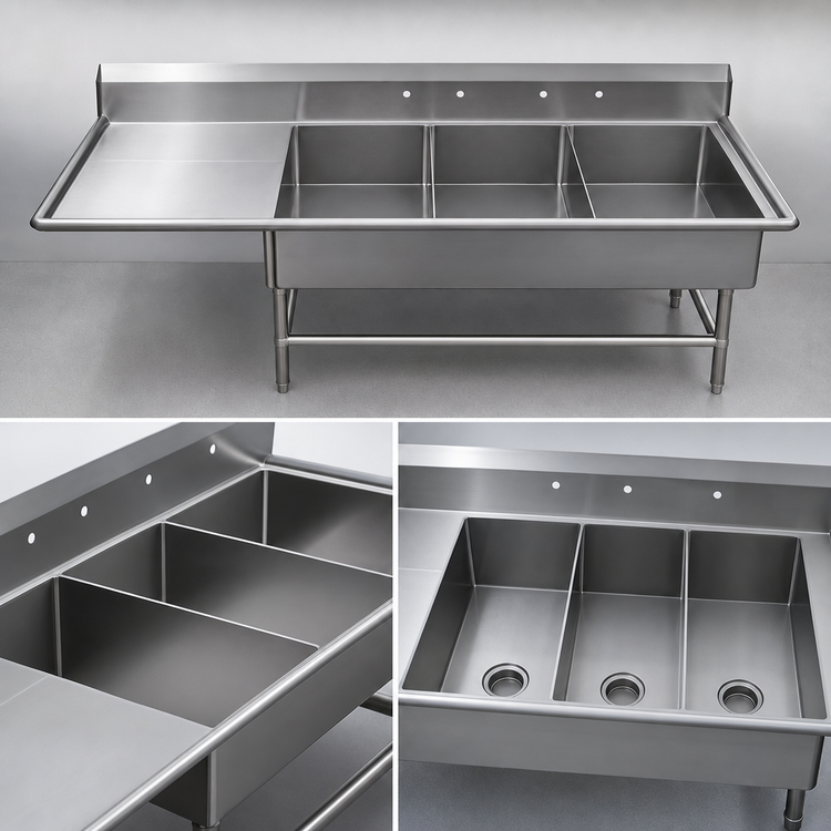 Product image #3 for John Boos Pro-Bowl 3-Compartment Bakery Sink with 24-Inch Left Drainboard, 14-Gauge Stainless Steel