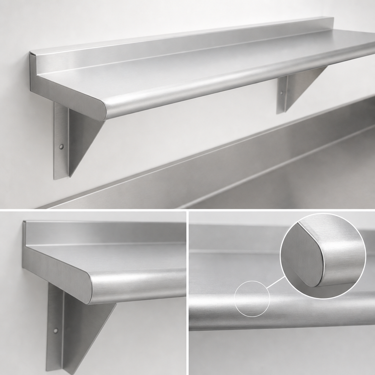 Product image #3 for Advance Tabco 108" x 18" Wall-Mounted 18 Gauge 430 Stainless Steel Shelf with Bullnose Front Edge