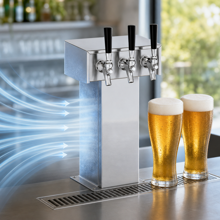 Product image #3 for Perlick 2-Faucet Air-Cooled Tee Beer Dispensing Tower, Polished Chrome