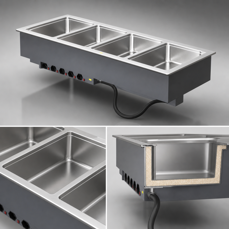Product image #3 for Vollrath 5-Pan Full-Size Drop-In Electric Hot Food Well with Manifold Drain and Thermostatic Controls