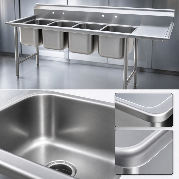Product image #3 for Eagle Group 414 Series 4-Compartment Coved Corner Sink with Left 18-Inch Drainboard